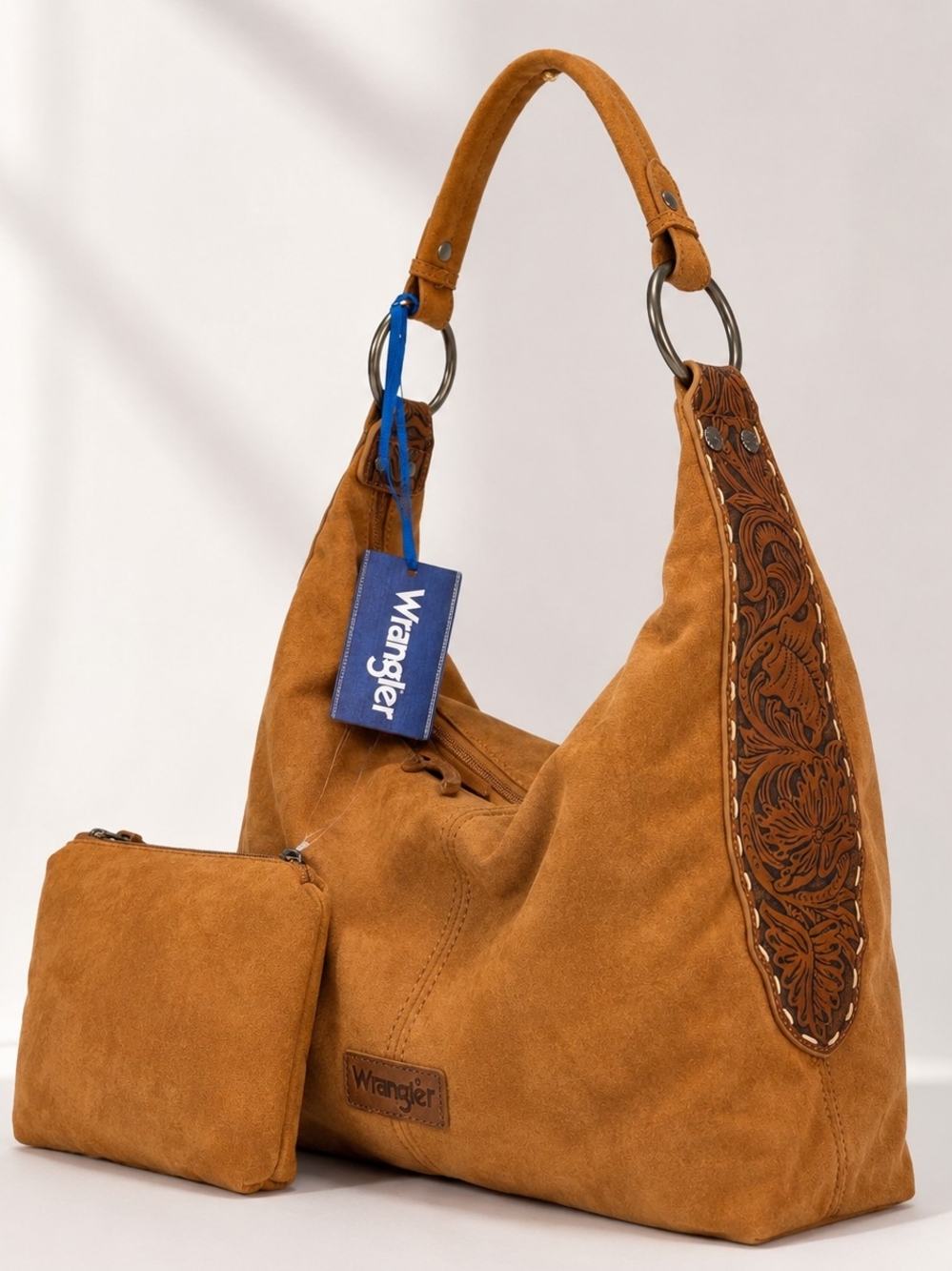 Wrangler Floral Tooled Hobo Bag with Pouch Western Suede NWT